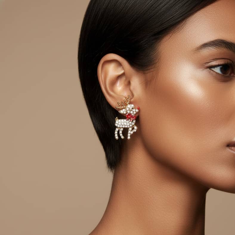 گوشواره گوزن – نماد زمستان با طراحی سنگ‌کاری شده